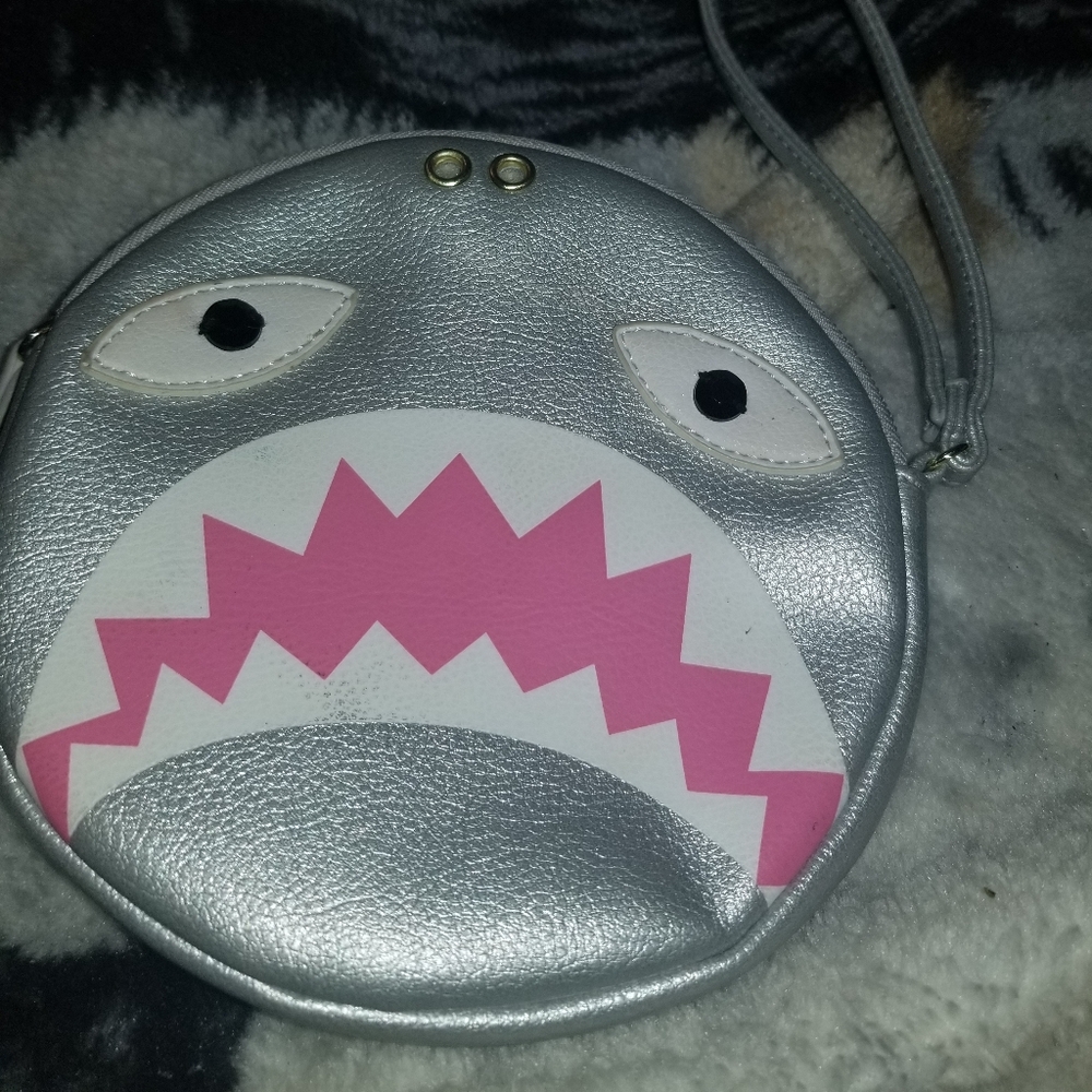 BETSY JOHNSON Silver and Pink Shark Face Bag